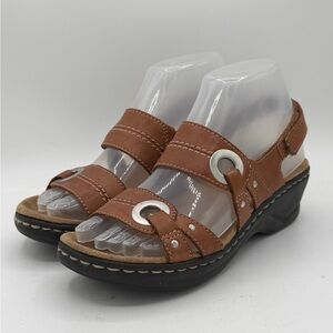Clarks Lexi Birch Sling-back Wedge Sandals Brown Leather Women’s 6M Lightweight